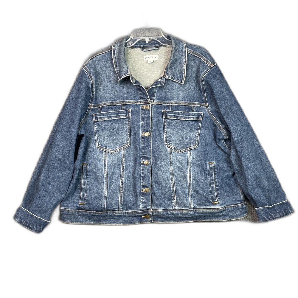 Ava & Viv Trucker Jacket Womens 2X Blue Denim Cotton Stretch Streetwear Workwear